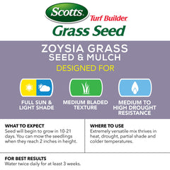 Scotts close-up of zoysia seed and mulch texture retaining moisture
