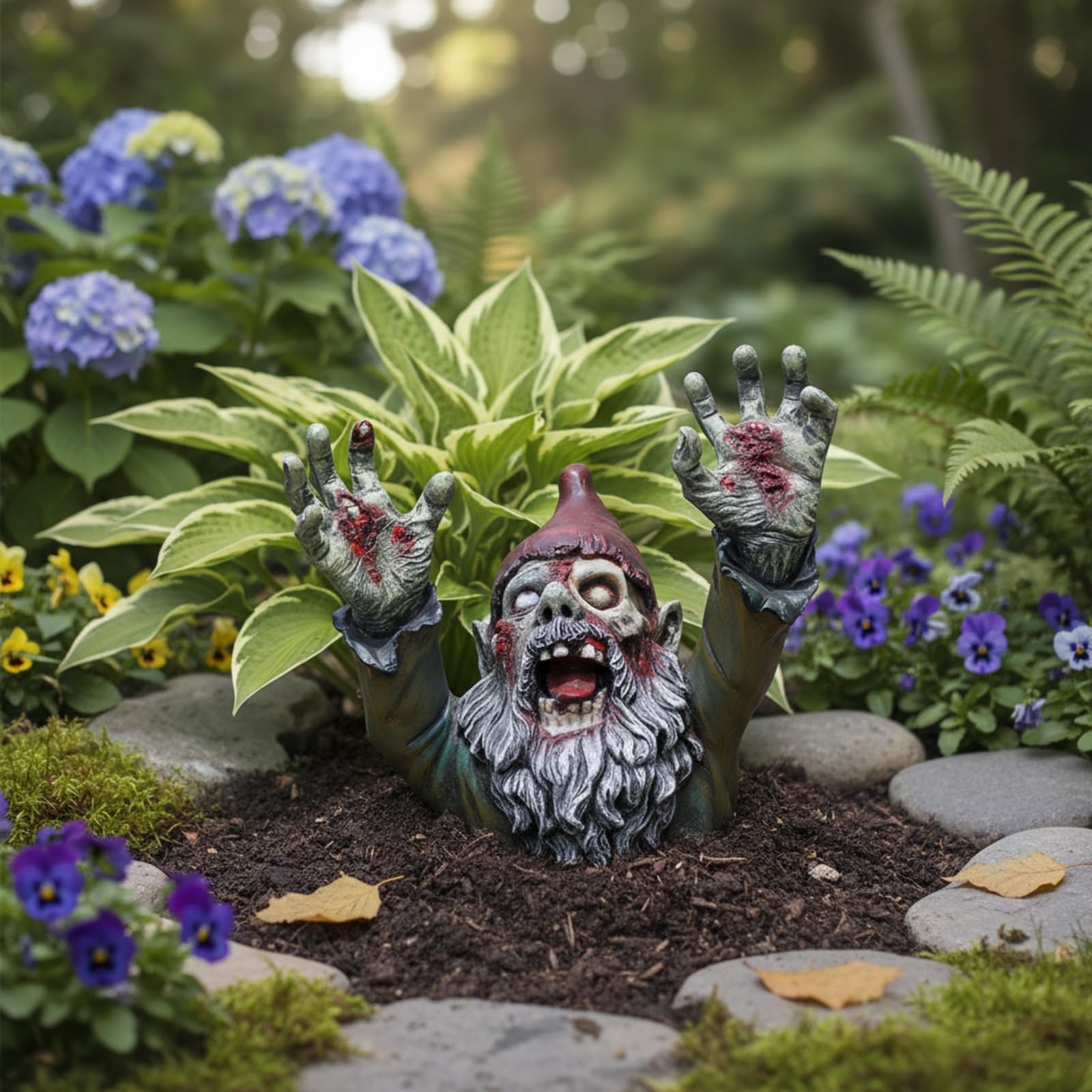 SDASF gnome next to a hand to show compact 4-inch scale for placement