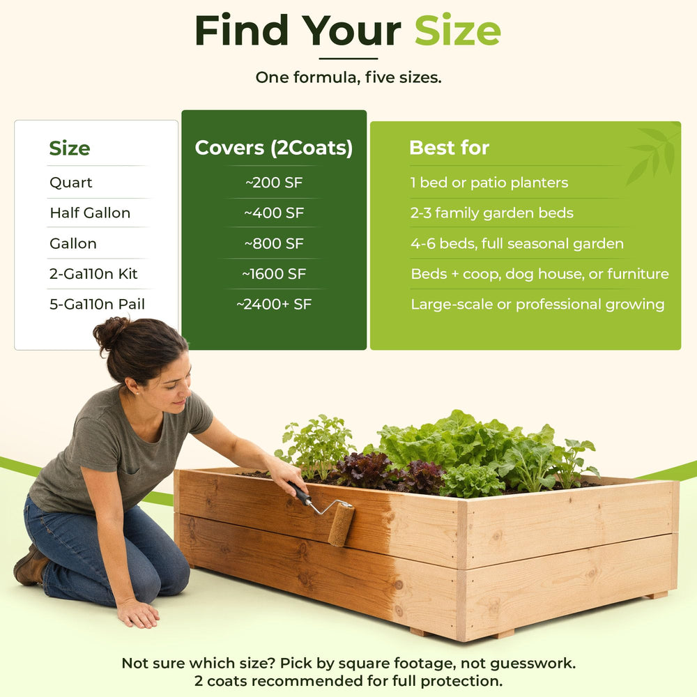 Seal It Green applied to a raised bed with healthy soil showing safe use for edibles