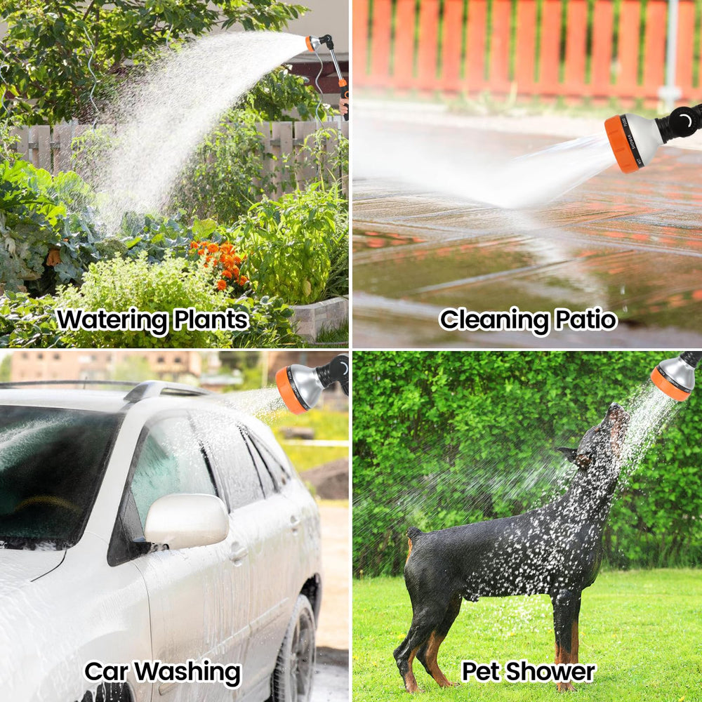 Seatern wand watering a hanging basket showing gentle spray and reach benefit