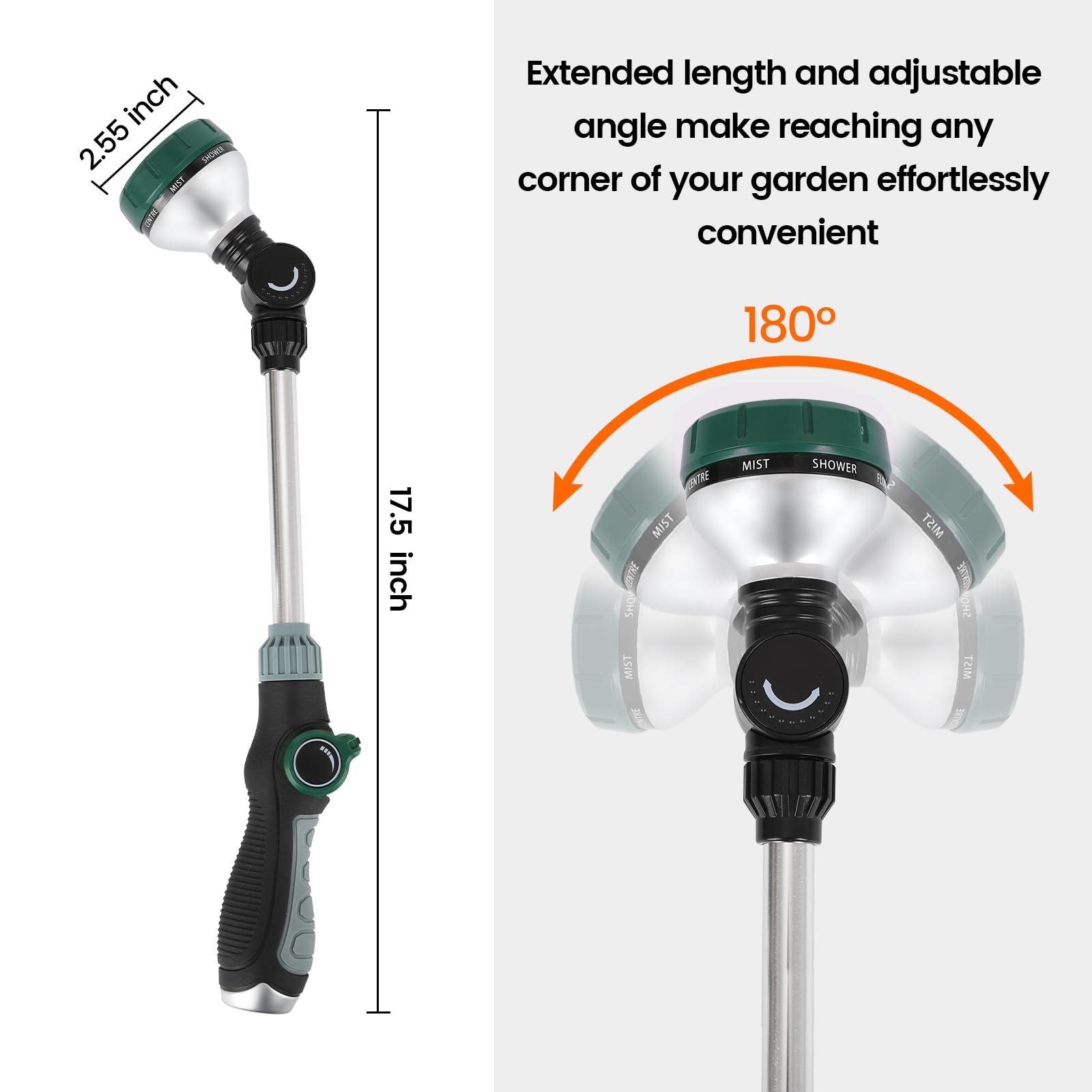 Seatern pivoting head angled to reach baskets and reduce strain benefit