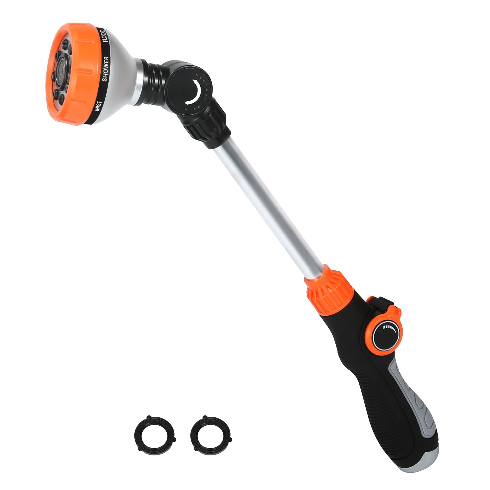 Seatern watering wand front view showing full length and orange finish for easy reach