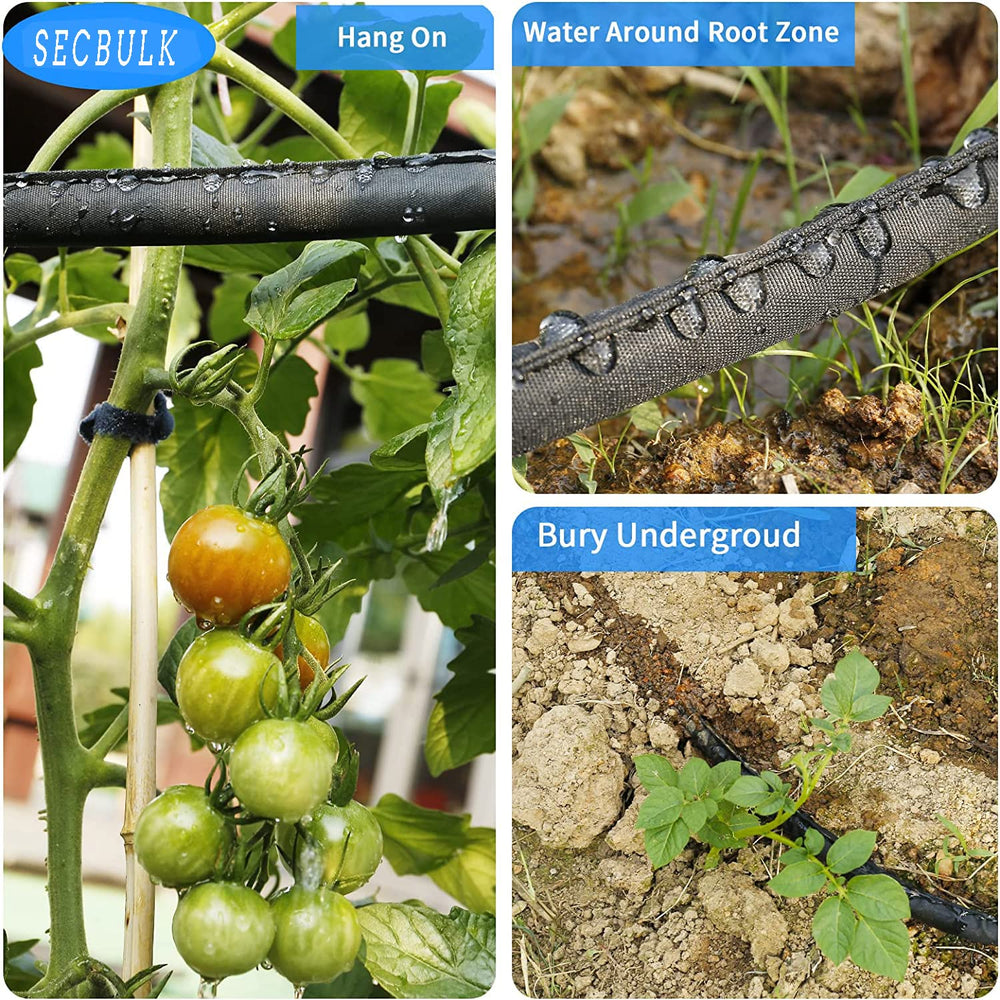 Secbulk flat hose tucked under mulch illustrating low-profile concealment benefit