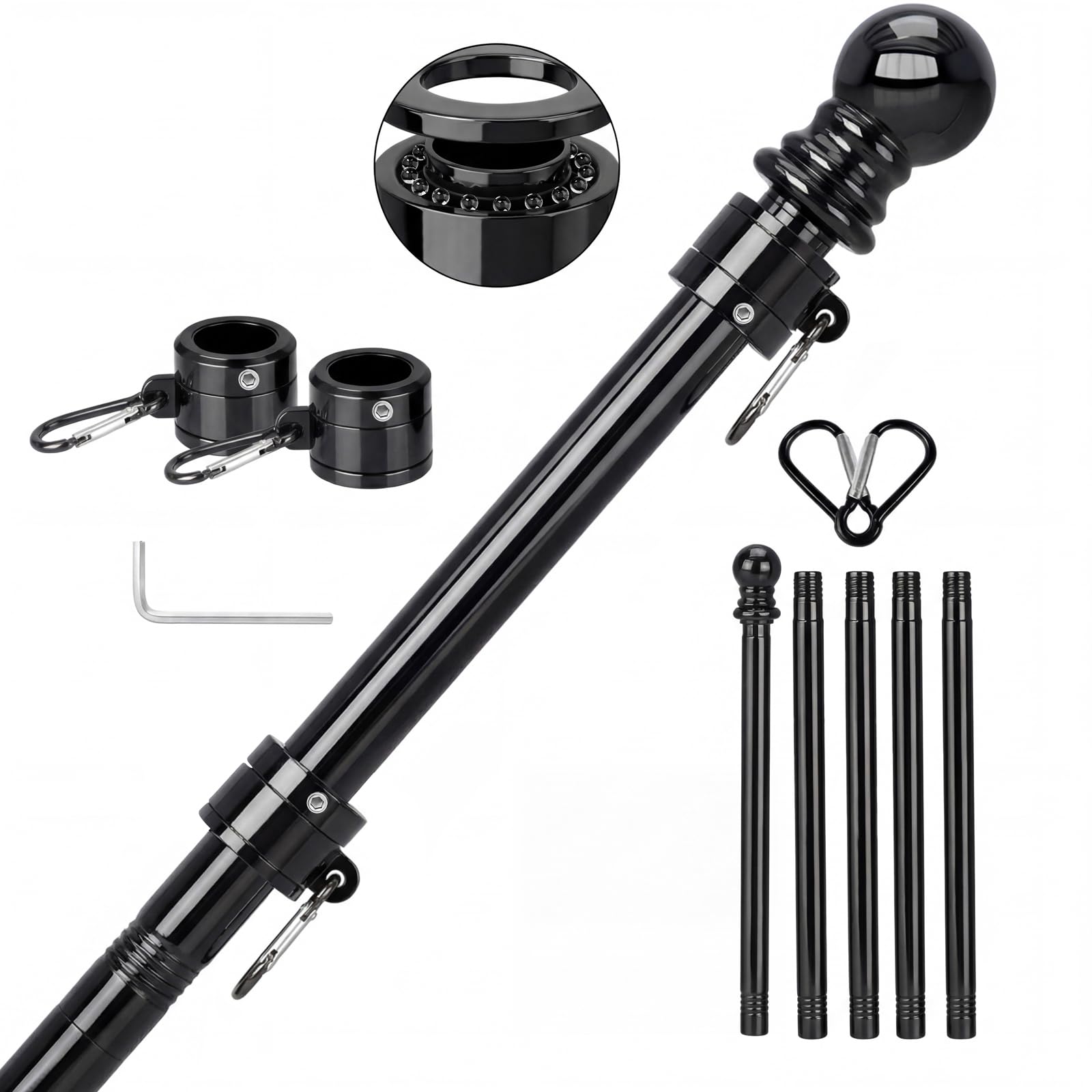 SEEKNEW front view of assembled pole showing sleek black finish and height