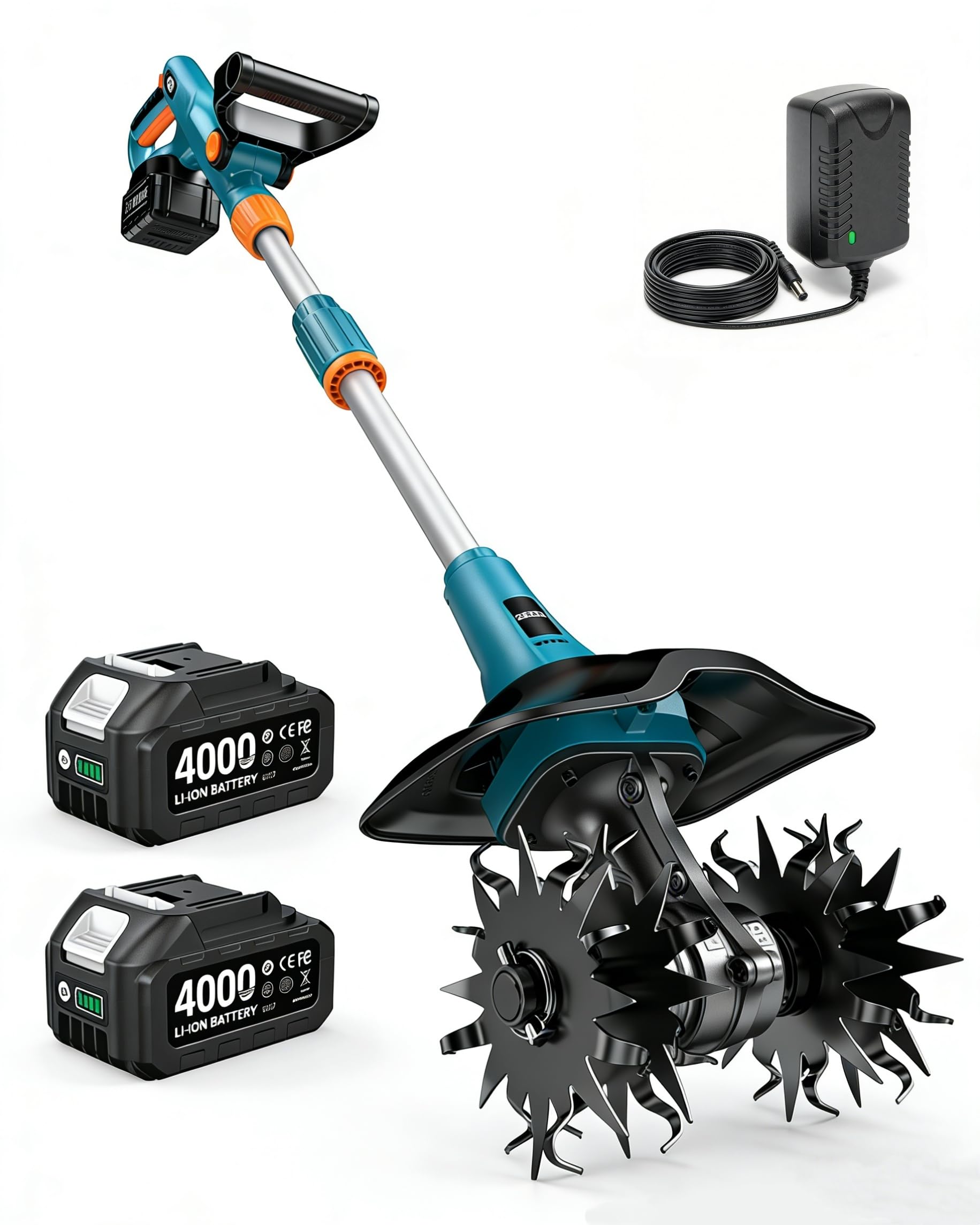 Seesii front view of cordless tiller highlighting compact body and controls for easy handling