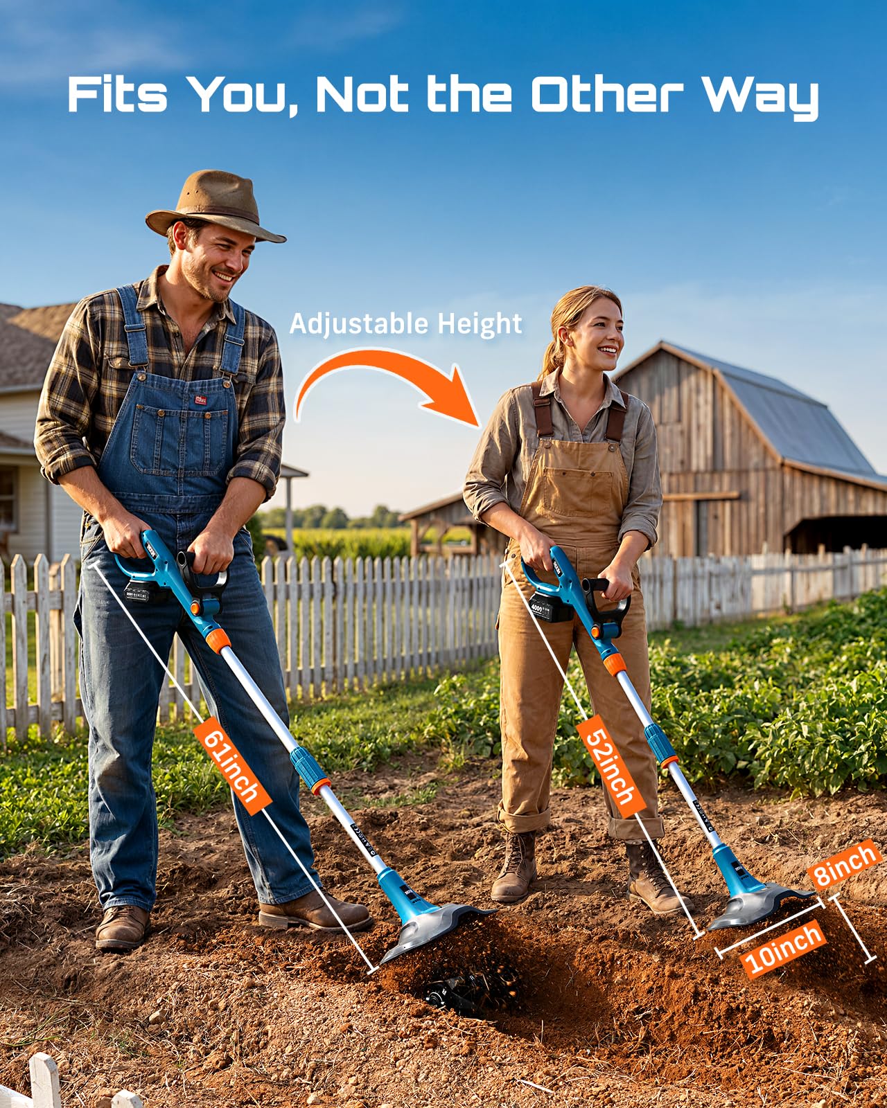 Seesii tiller in use breaking soil in a vegetable bed illustrating efficient soil preparation