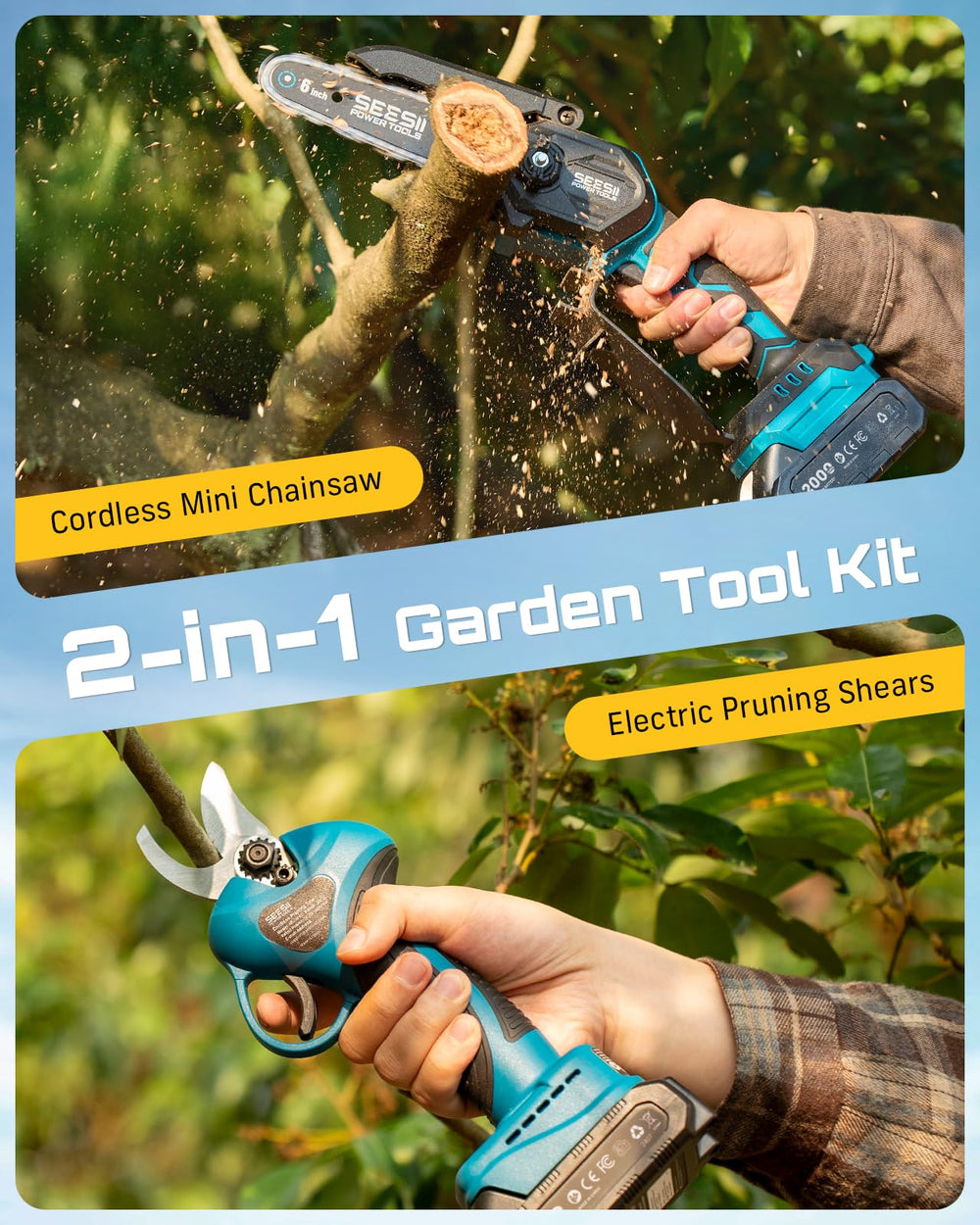 Seesii mini chainsaw front profile highlighting lightweight handling