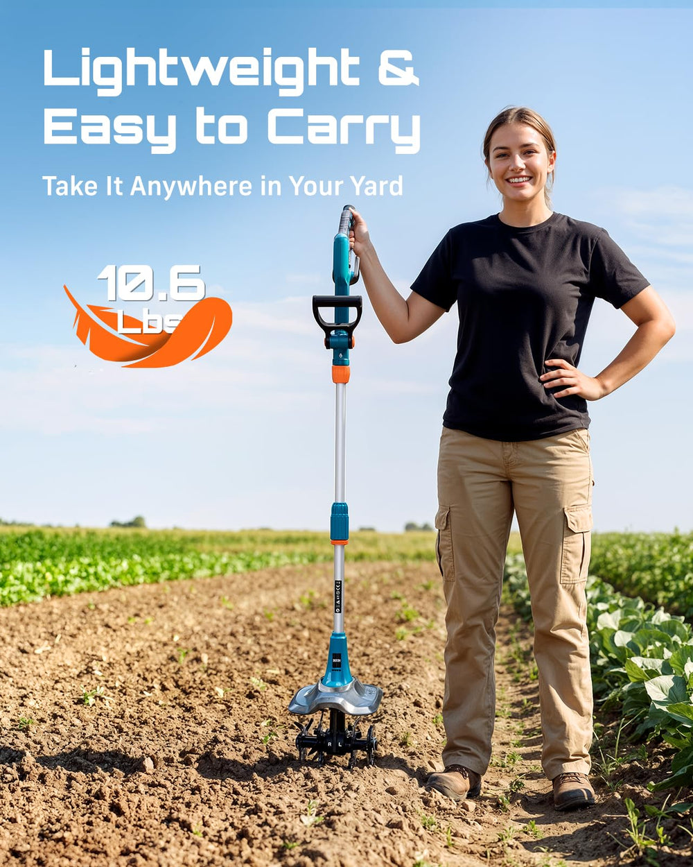 Seesii next to a foot for scale showing lightweight 10.6 lb design that reduces user fatigue