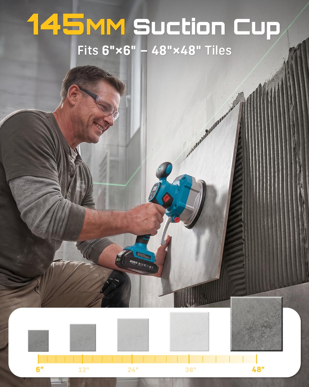 Seesii close-up of 145mm suction cup and pad protecting tile surfaces while gripping