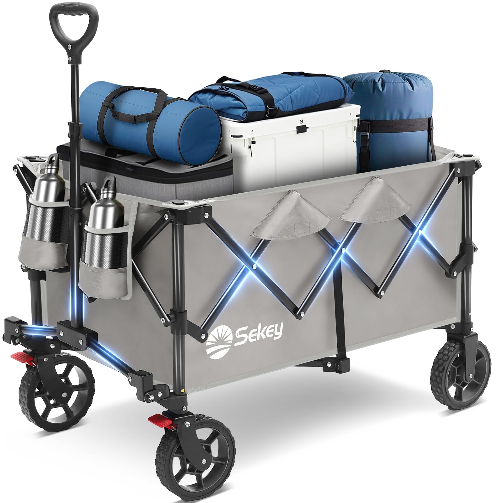 Sekey front view showing wagon open and compact folded convenience