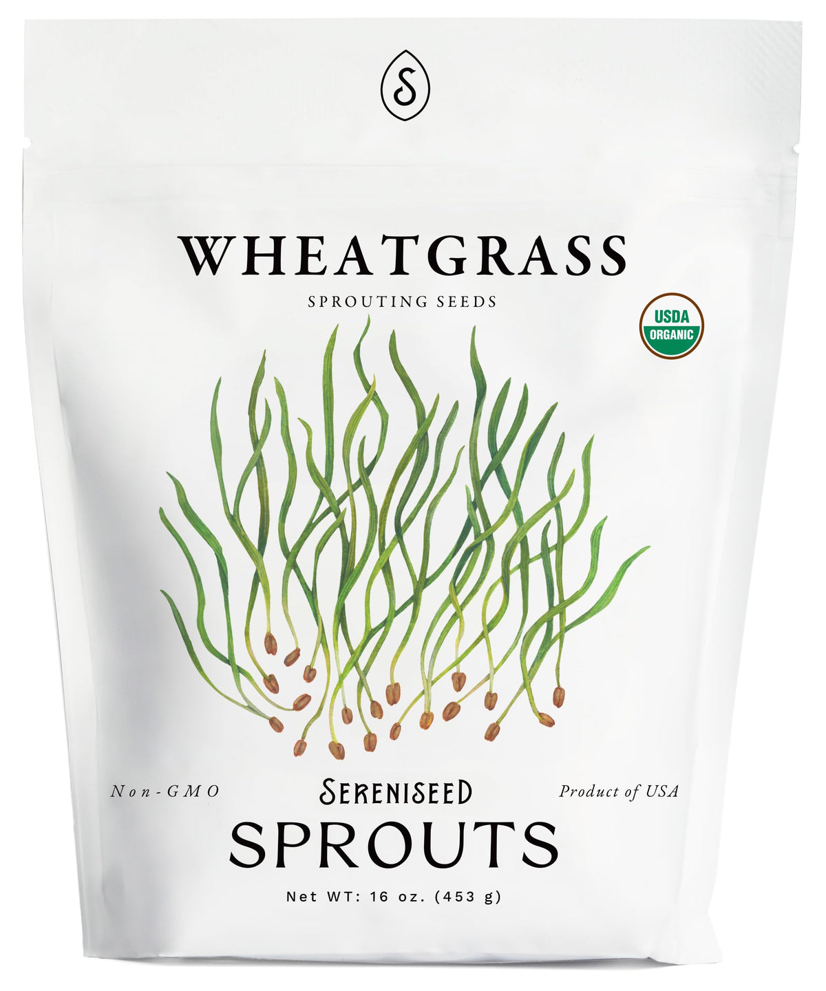 sereniseed front packaging showing organic wheatgrass seed benefits