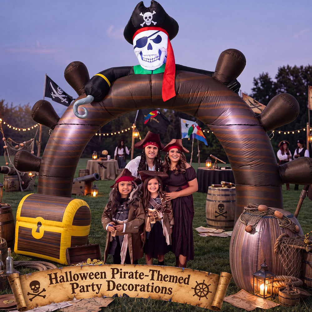 Shappy treasure chest and barrel accents adding pirate theme impact