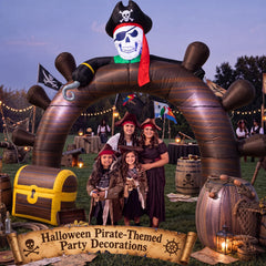 Shappy treasure chest and barrel accents adding pirate theme impact
