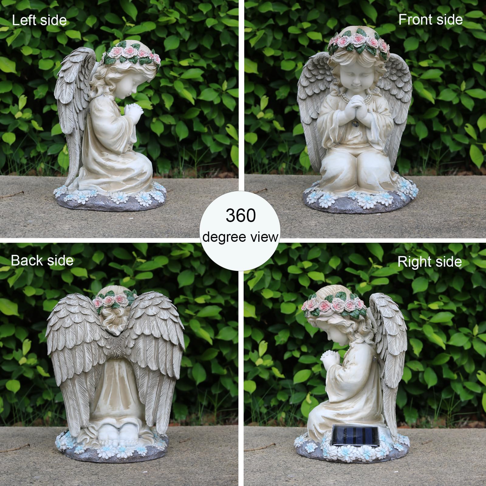 Sharita angel side profile close-up showing resin detail and durability benefit