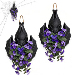 SHATGYI front view of black hanging bat planter showcasing Gothic styling and plant display benefits