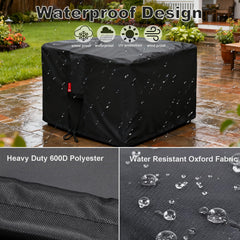 SheeChung cover fitted on a 30-inch square fire pit outdoors