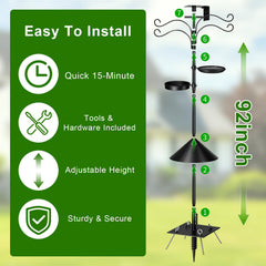 SHIJING display of five shepherd hooks holding various bird feeders for versatility