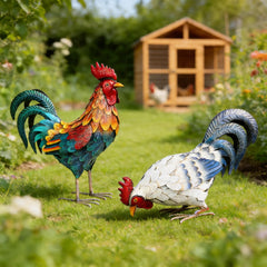 Shorayn front view of rooster pair showing vibrant finish and visual appeal