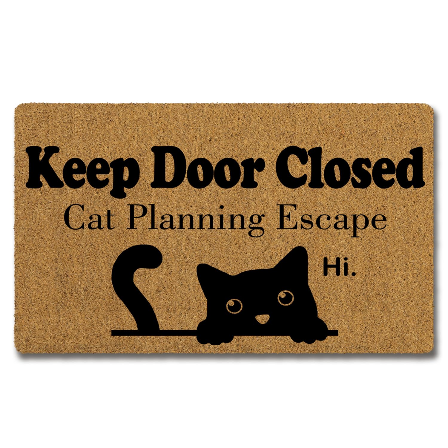 ShowDraven front view of black cat doormat showing crisp graphic and welcoming look