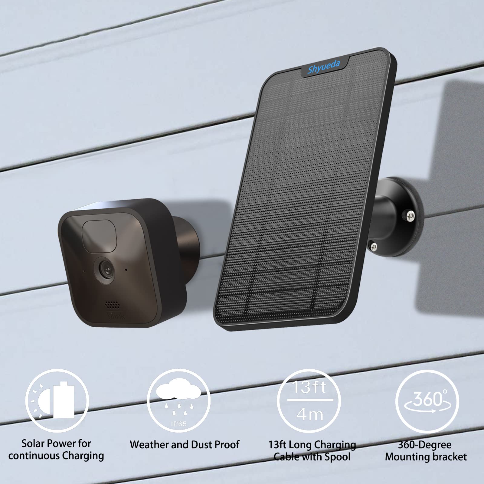 Shyueda panel beside Blink camera for scale and easy compatibility check