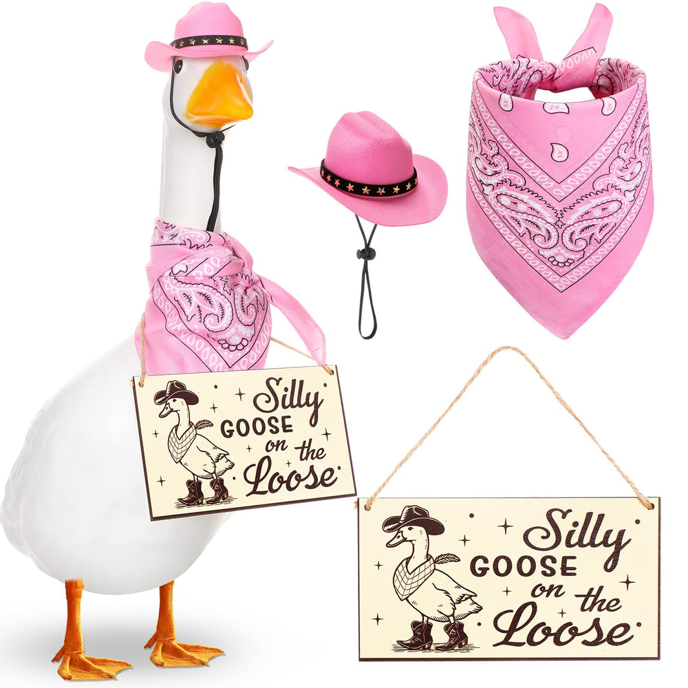 Silicherry front view of dressed goose showing playful western charm