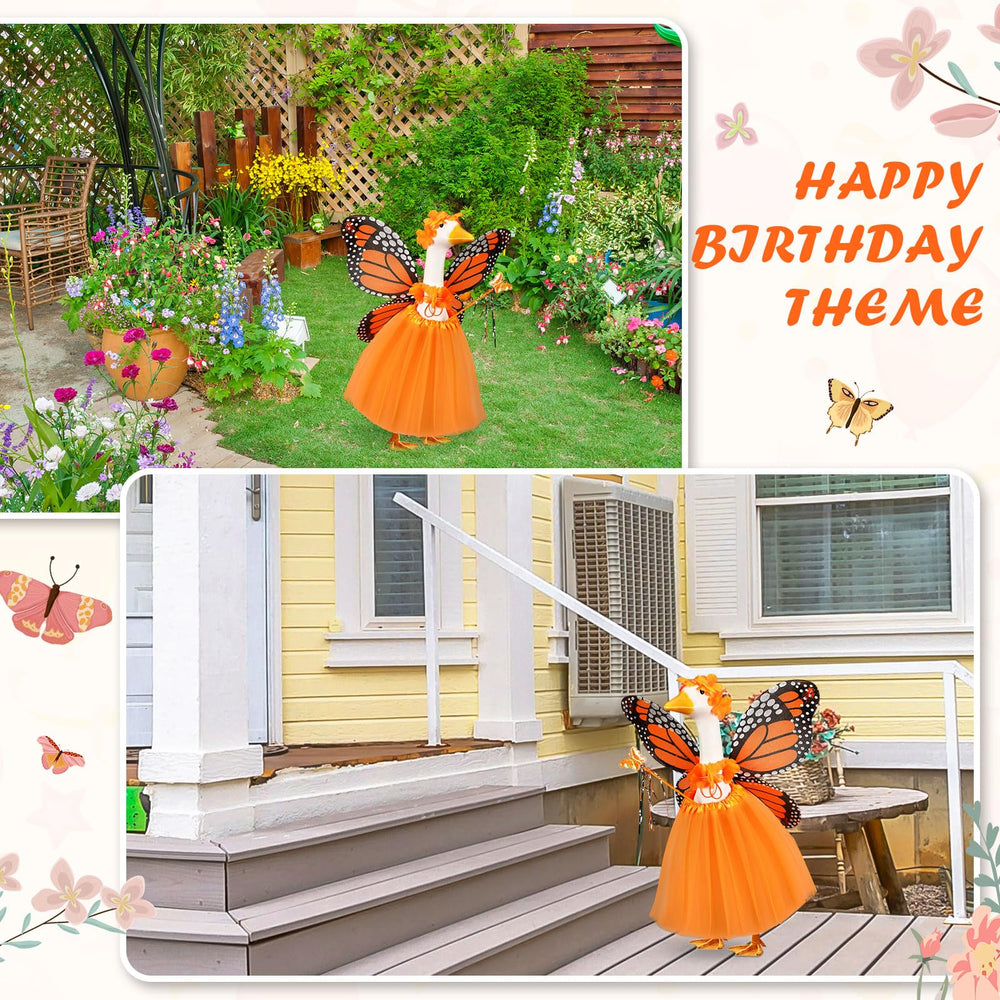 SilTriangle porch goose wearing the outfit in use, bright seasonal decoration benefit