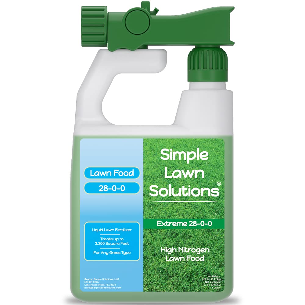 Simple Lawn Solutions front label showing 28-0-0 and coverage benefit