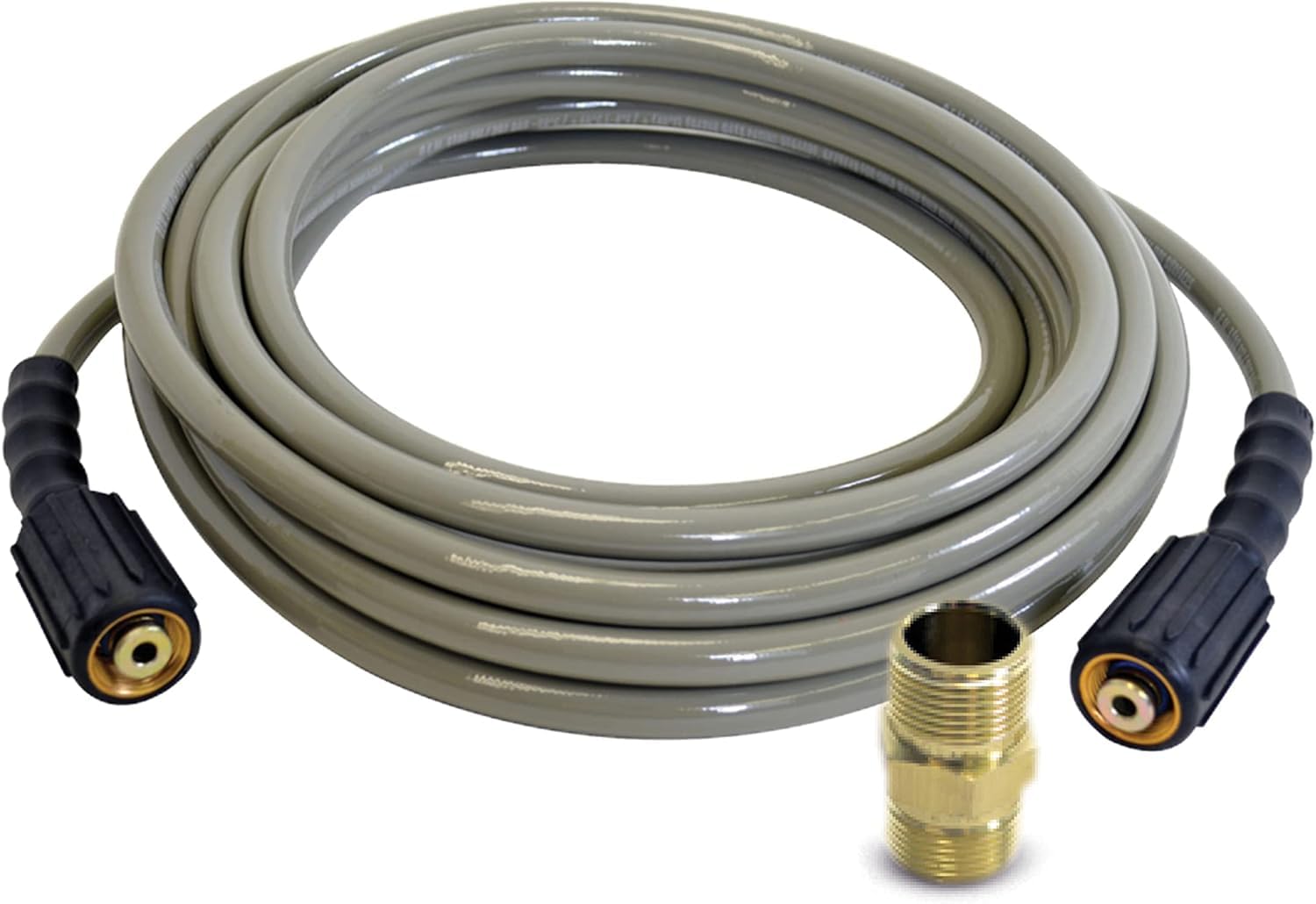 SIMPSON hose front view showing entire 25ft length and M22 fittings for easy hookup