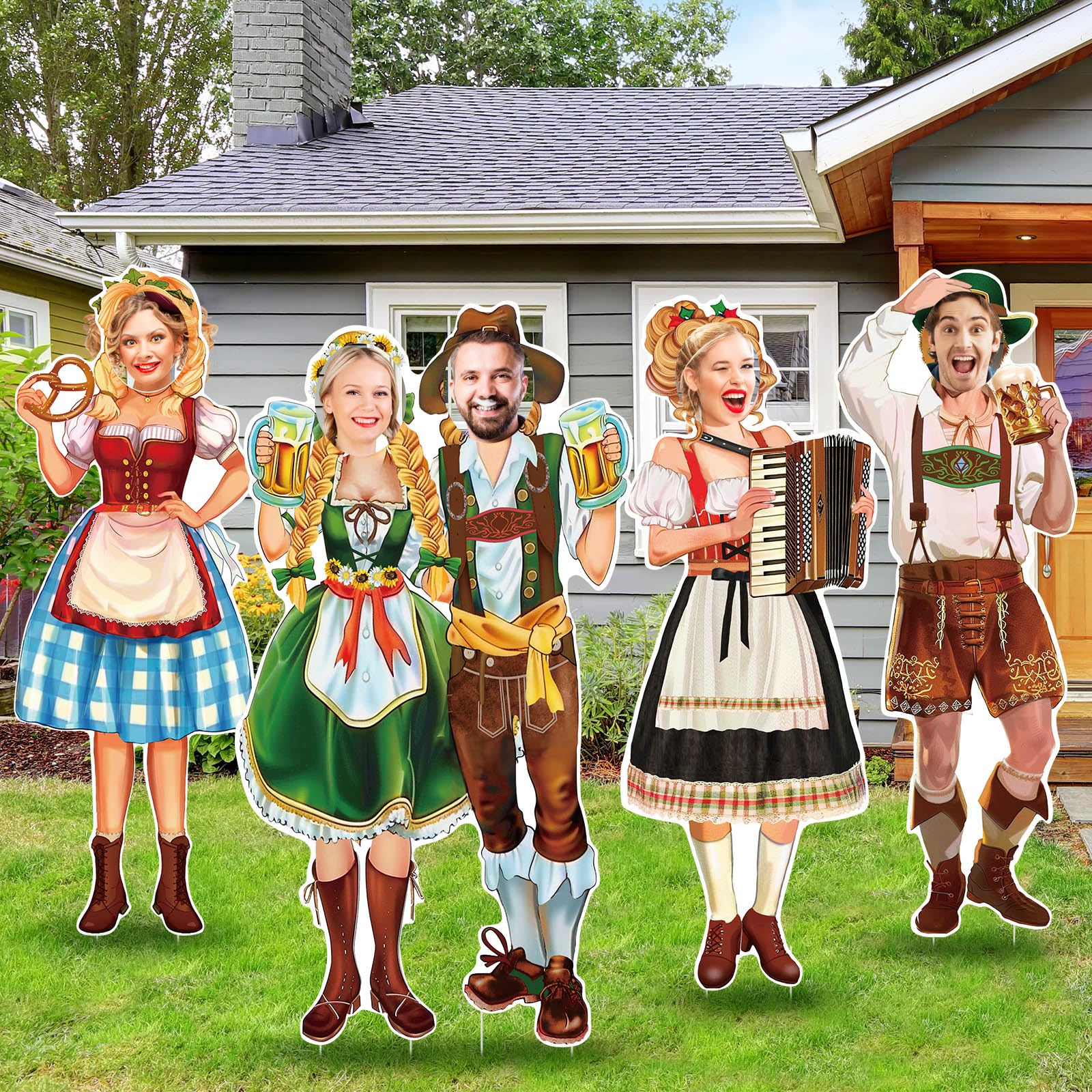 Sintuff front view showing four Oktoberfest yard signs, vibrant curb appeal