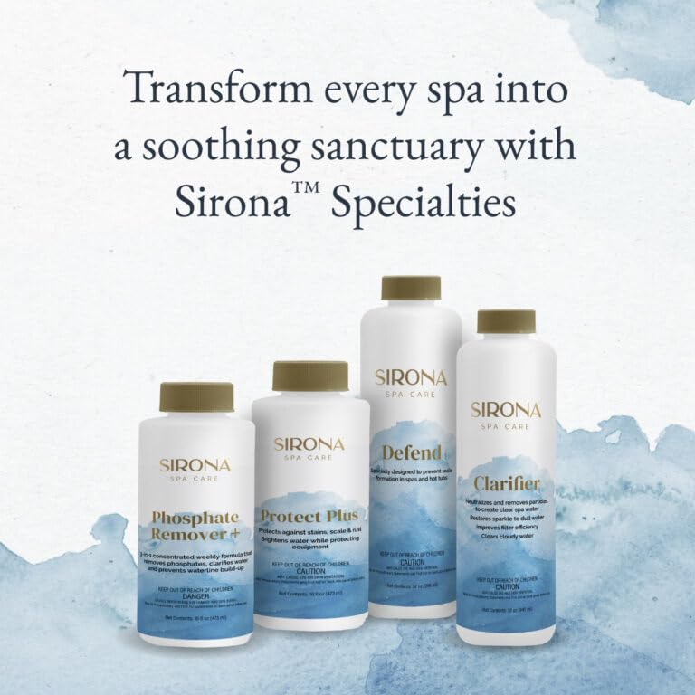 Sirona clarifier used in a hot tub scene showing clearer, inviting water