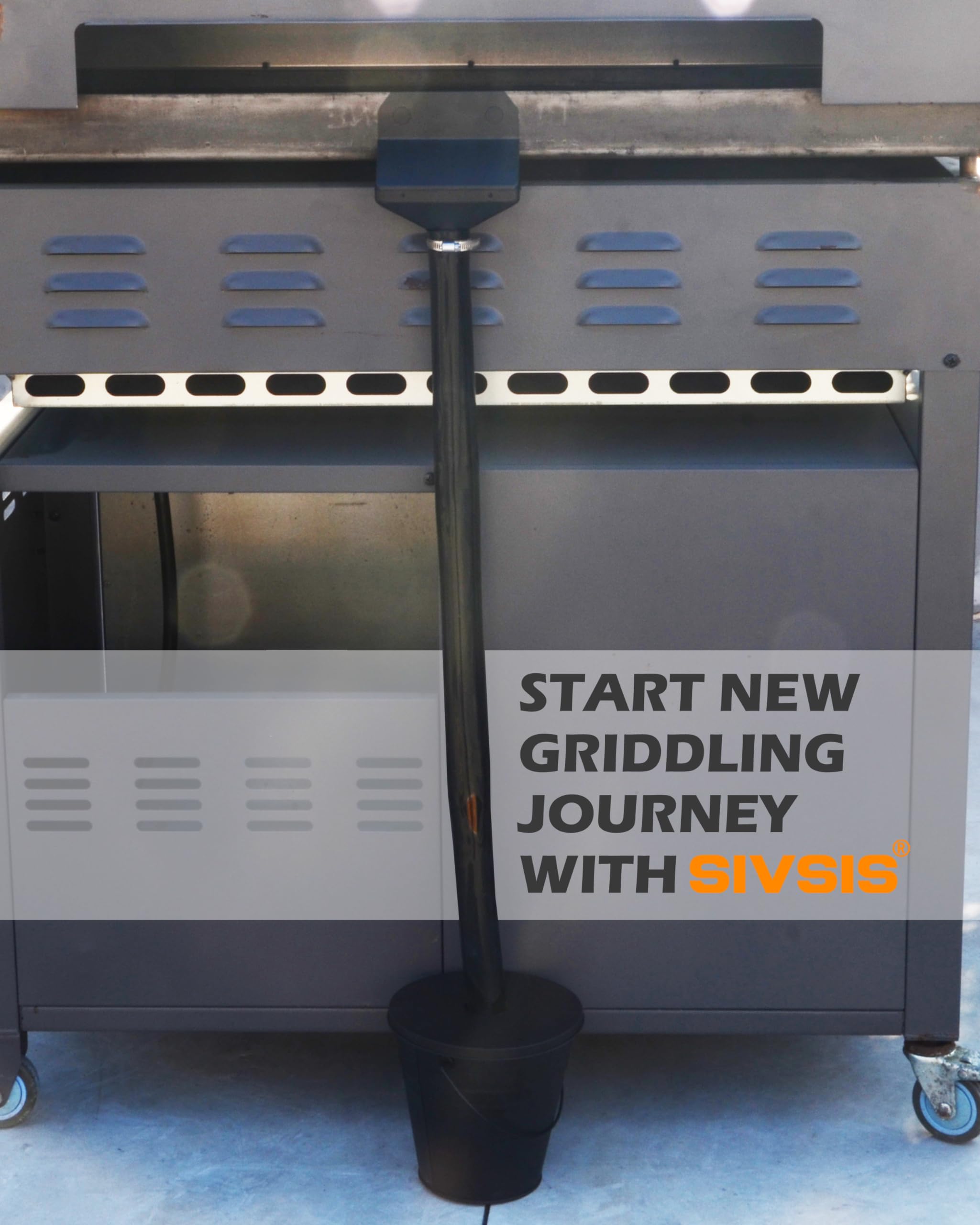Sivsis grease catcher installed on a Blackstone griddle for cleaner cooking area