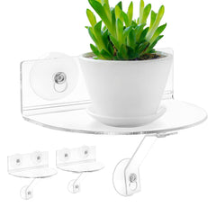 Skewo front view of two acrylic window shelves showing clean aesthetic and storage benefit