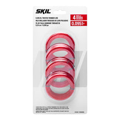 Skil front packaging showing .095-inch twisted trimmer line and four pre-cut coils for quick reloads