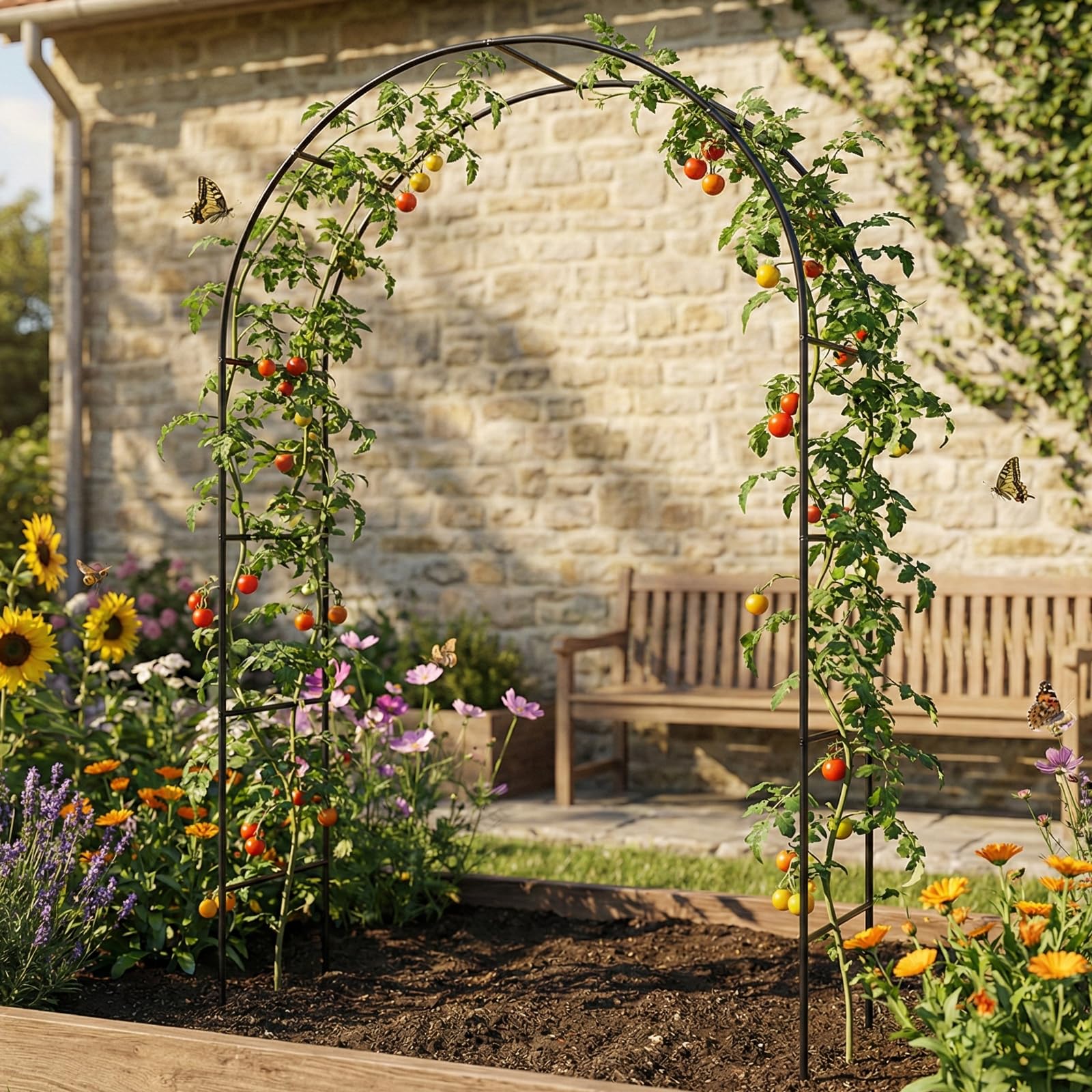 Skypatio arch next to person illustrating 7.8ft height and scale benefit