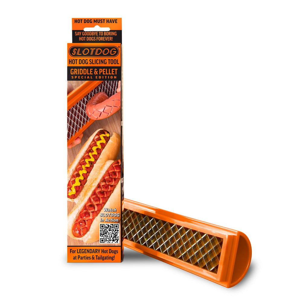 SLOTDOG front view orange tool highlighting ergonomic grip and quick slicing benefit