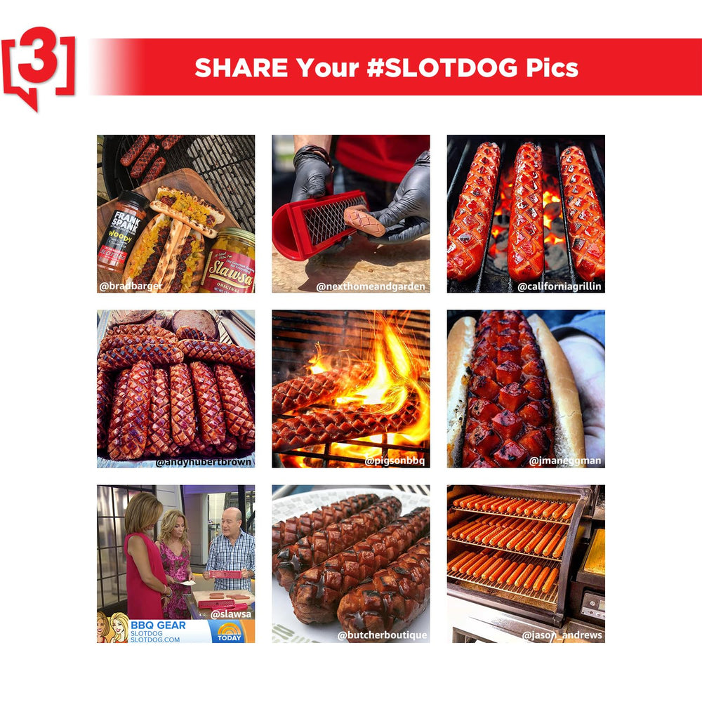 SLOTDOG next to standard hot dog for scale showing compact portable benefit