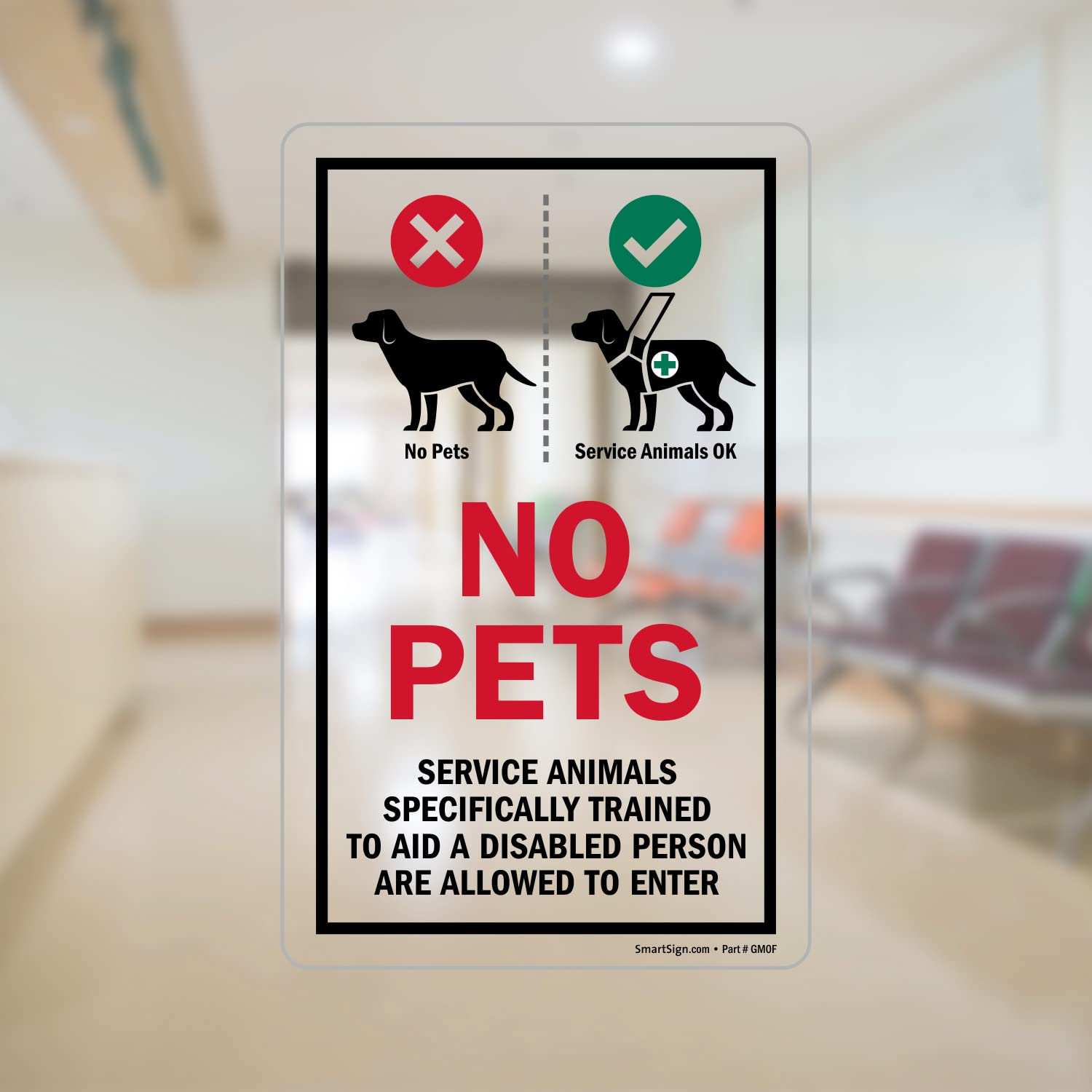 SmartSign decal on storefront window benefit: clear signage that welcomes service animals