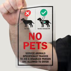 SmartSign decal beside handrail showing size benefit: compact readable 8x5 inches
