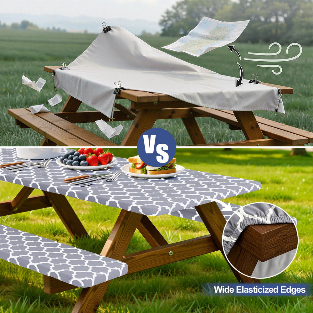 Smiry bench cover detail highlighting snug fit and durable polyester protection