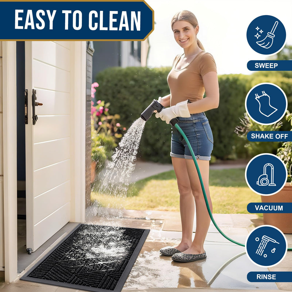 Smiry mat being rinsed to demonstrate easy cleaning and maintenance