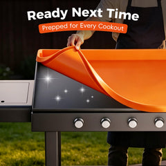 snuggery mat placed on Blackstone griddle demonstrating precise fit