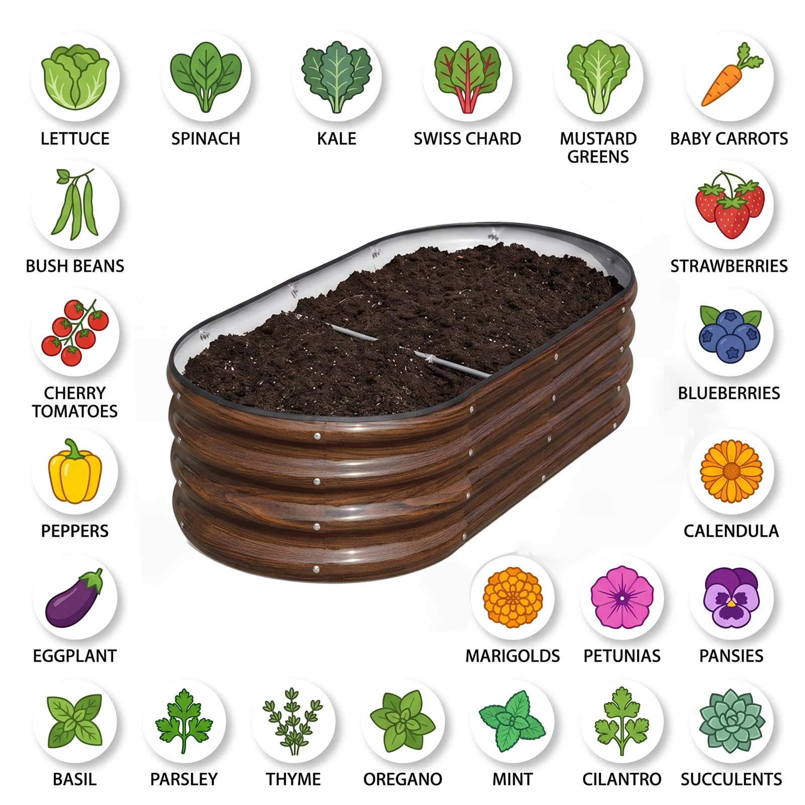 SnugNiture planter filled with herbs and vegetables demonstrating productive planting space
