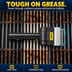 SOARFLY cleaning grill grates in use showing fast removal of burnt-on food