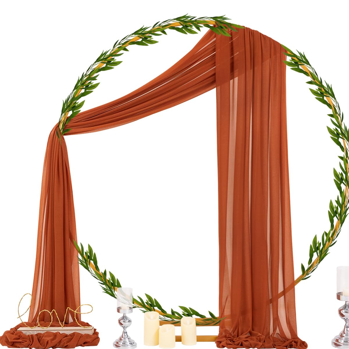 Socomi draped arch setup showing elegant backdrop for ceremony photos