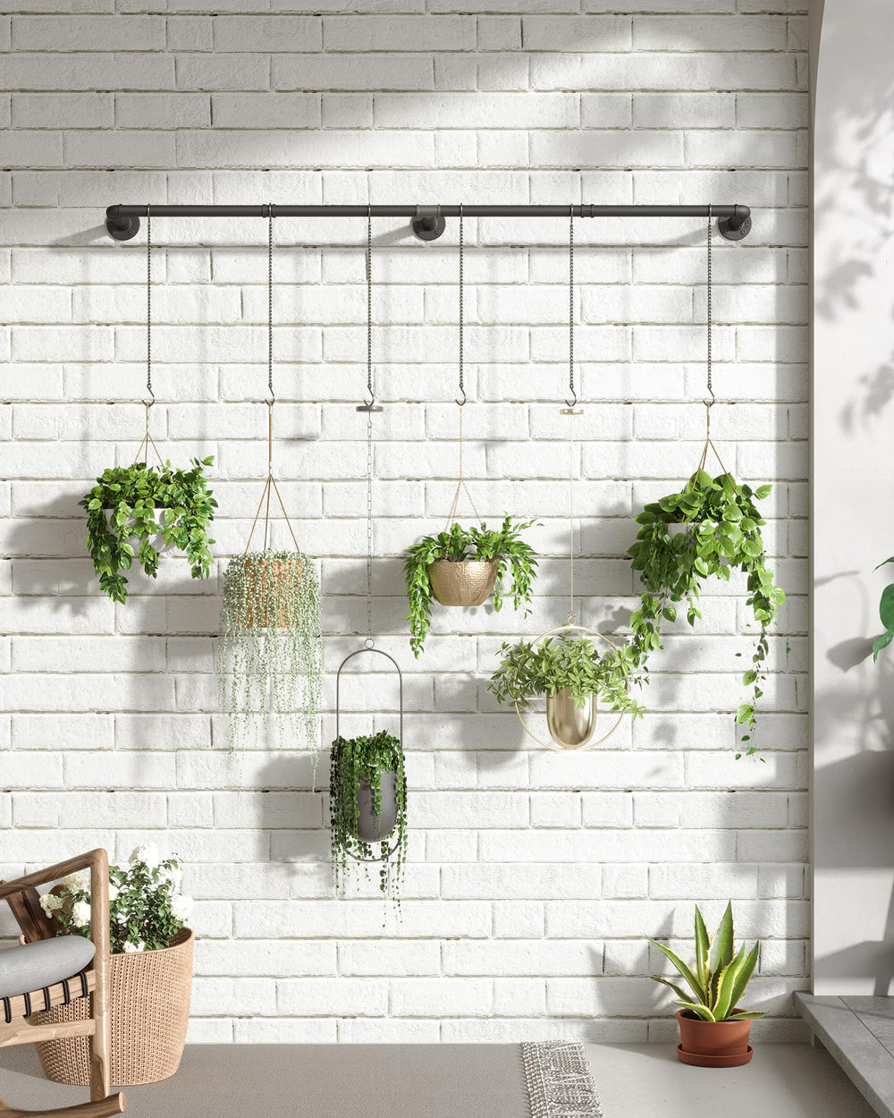 SOFITORG mounted in living room displaying multiple hanging planters and saved floor space