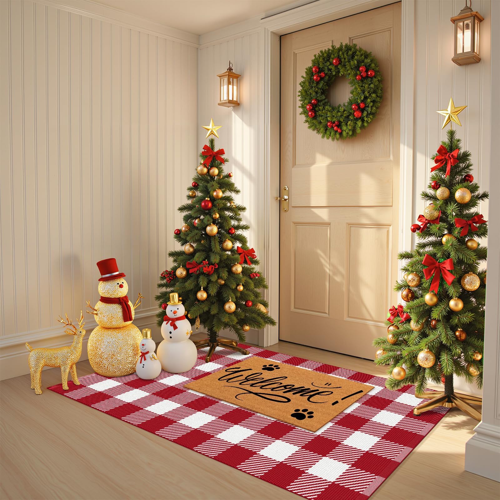 SofterCharm front view red and white checkered rug showing pattern and size benefit