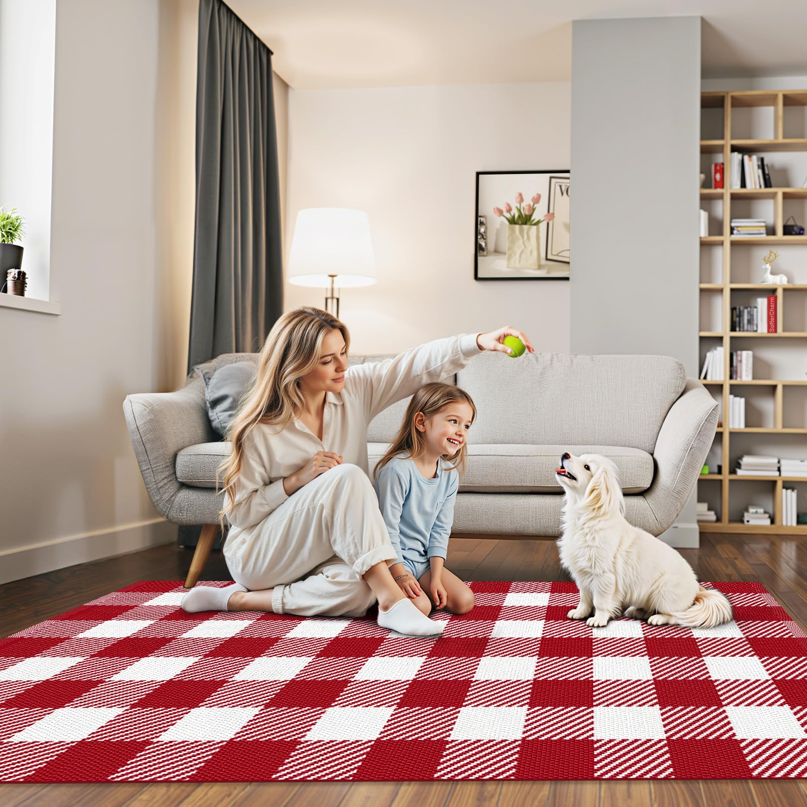 SofterCharm rug layered with welcome doormat showing stylish entryway upgrade benefit