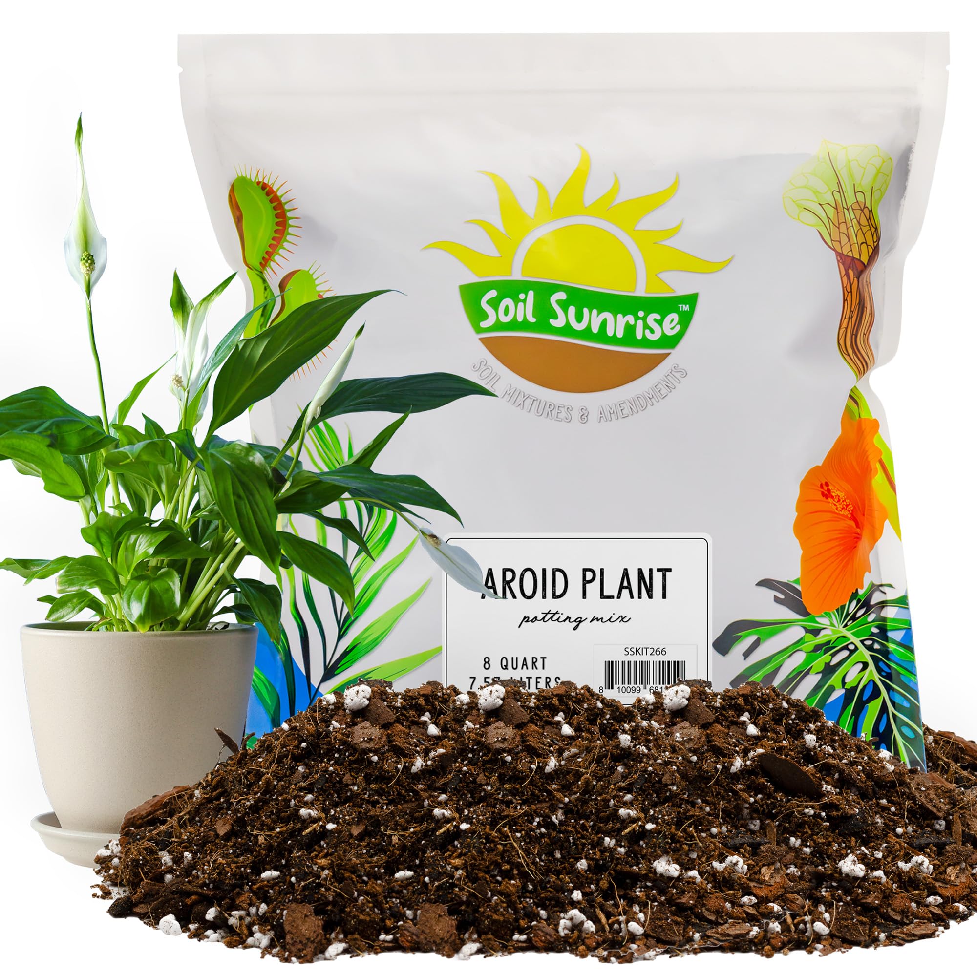 Soil Sunrise front packaging showing 8-quart mix and brand benefits