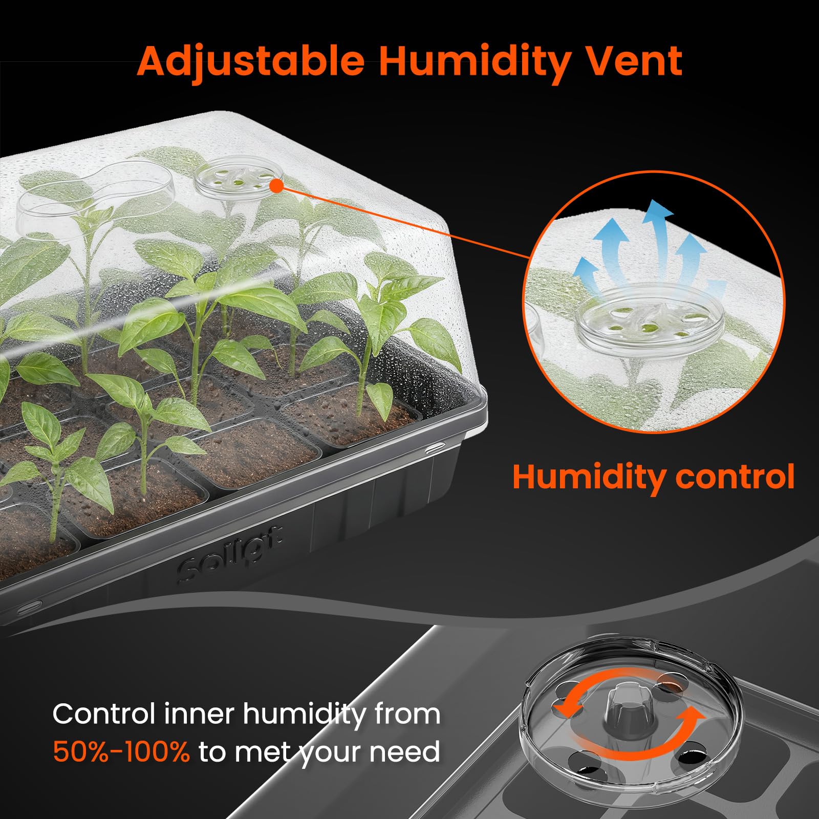 SOLIGT tray in use with seedlings demonstrating effective humidity retention