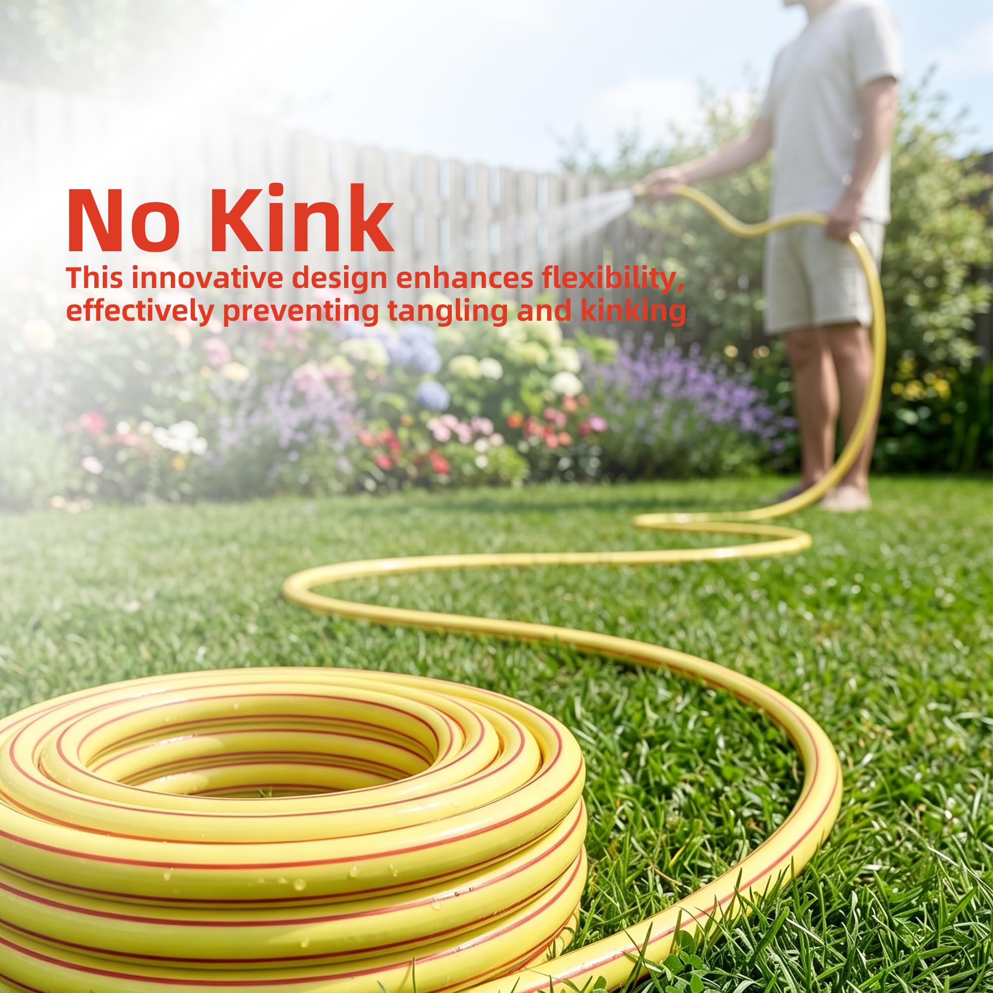 Solution4Patio hose laid flat without kinks demonstrating tangle-free operation benefit